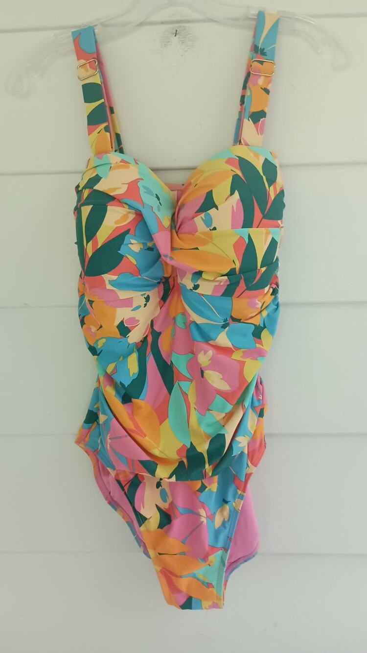 Anne Cole Plumeria Ruched Front One-Piece Swimsuit Removable straps Sz 16W NWT